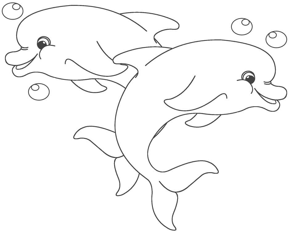 Målarbild Två Simmande Delfiner