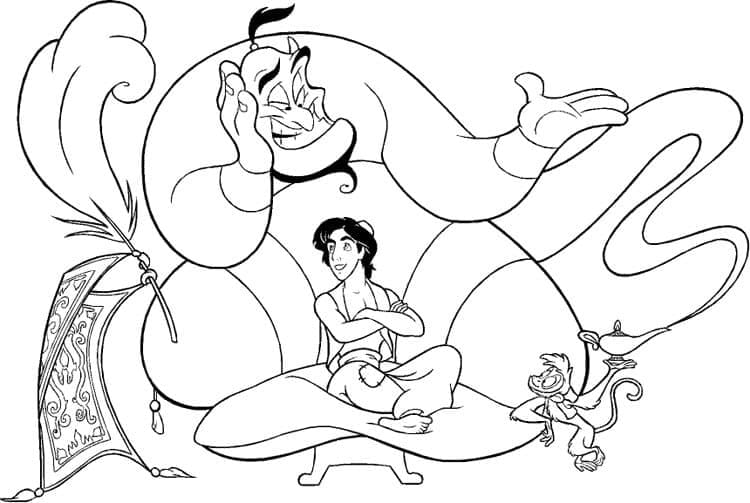Målarbild Aladdin, Anden och Abu
