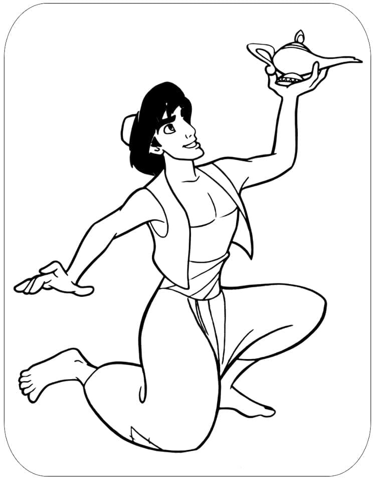 Målarbild Aladdin och Ande Lampa