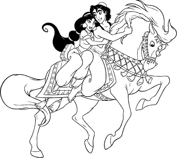 Målarbild Aladdin och Jasmine är Ridhästar