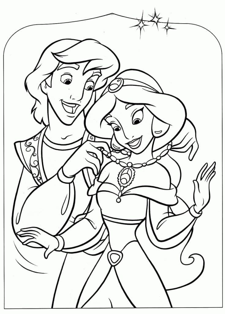 Målarbild Glada Aladdin och Jasmine