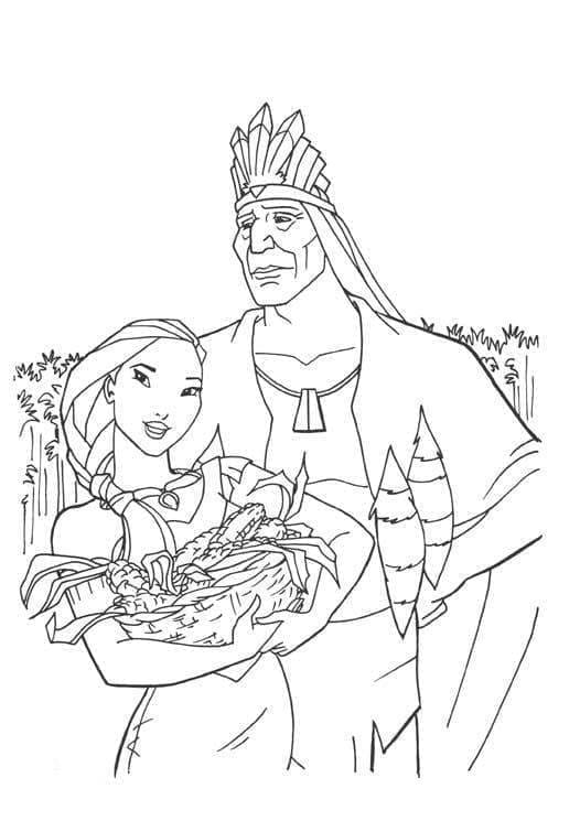 Målarbild Hövding Powhatan och Pocahontas