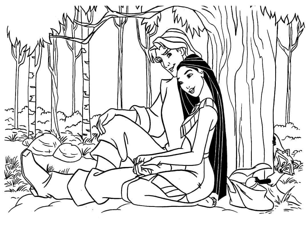 Målarbild John Smith och Pocahontas