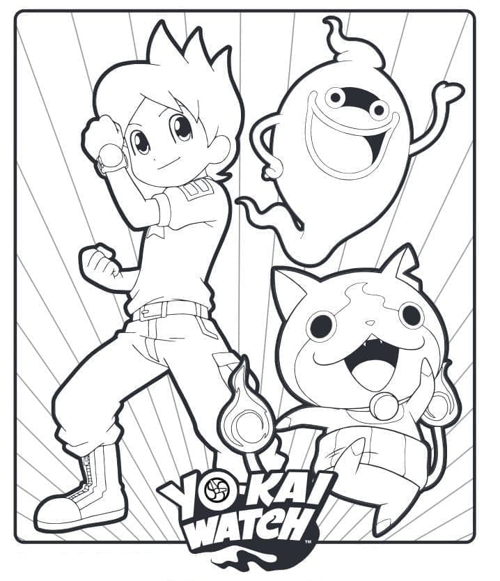 Målarbild Nathan Adams, Whisper och Jibanyan från Yo-Kai Watch