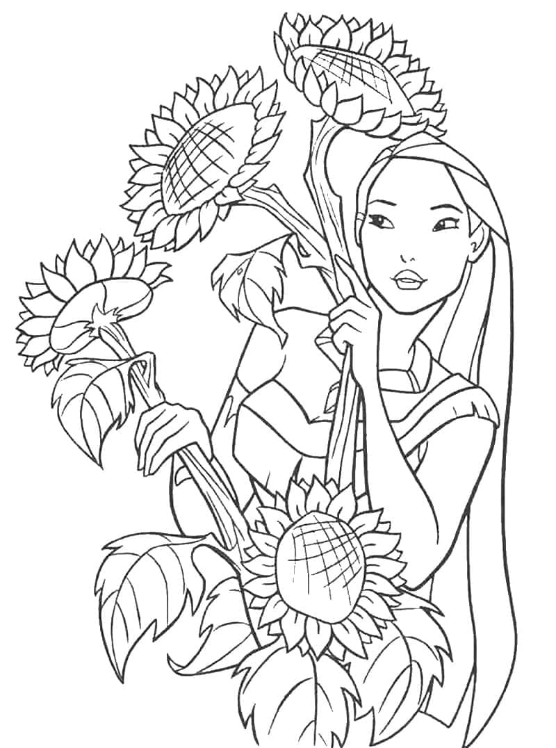 Målarbild Pocahontas och Solrosor