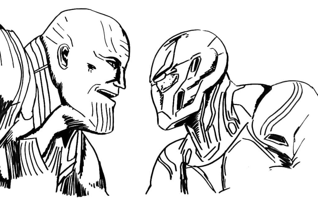 Målarbild Thanos och Iron Man