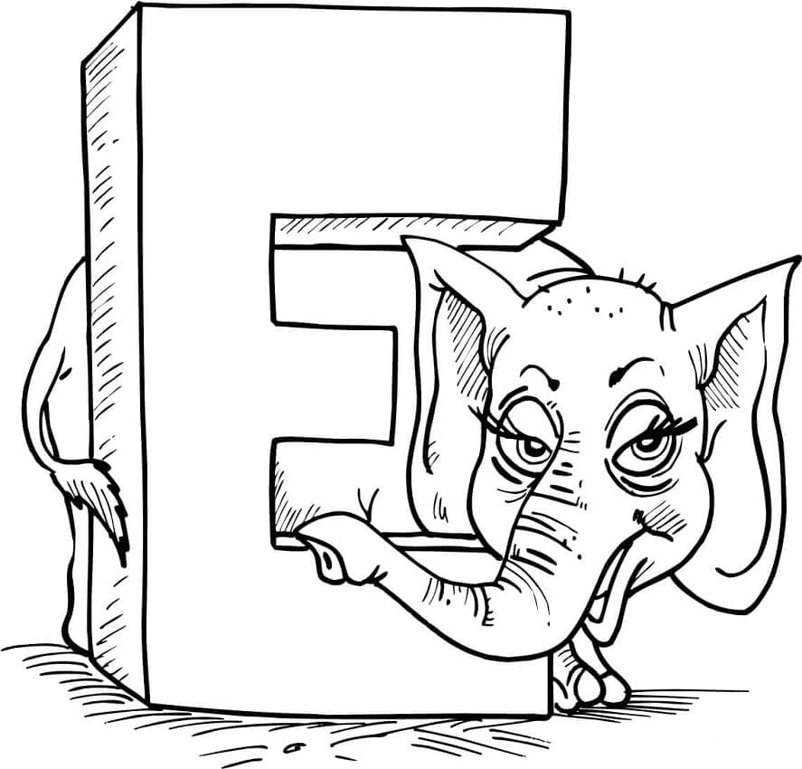 Målarbild Bokstaven E är för Elefant
