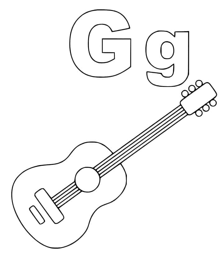 Målarbild Bokstaven G är för Gitarr