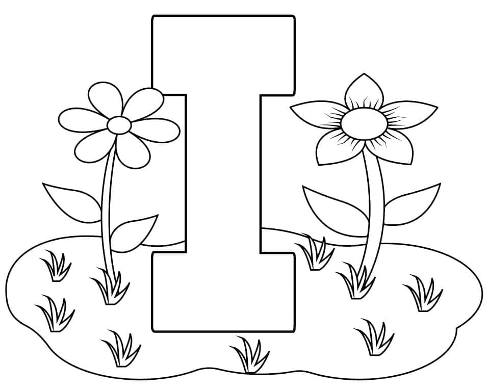 Målarbild Bokstaven I och Blommor