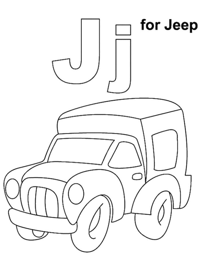 Målarbild Bokstaven J är för Jeep