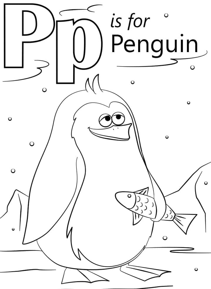 Målarbild Bokstaven P är för Pingvin