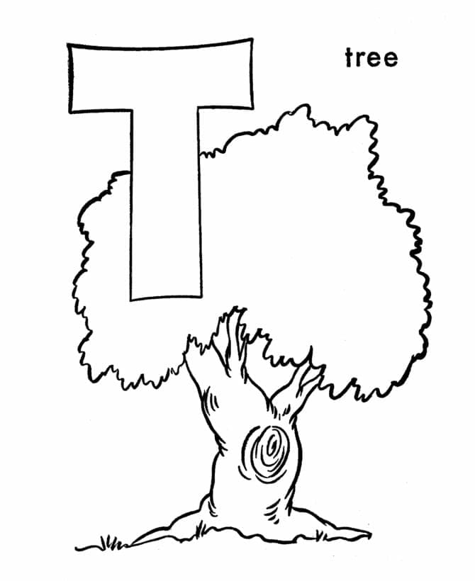 Målarbild Bokstaven T är för Träd
