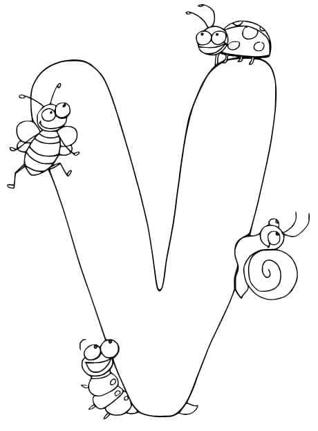 Målarbild Bokstaven V och Insekter