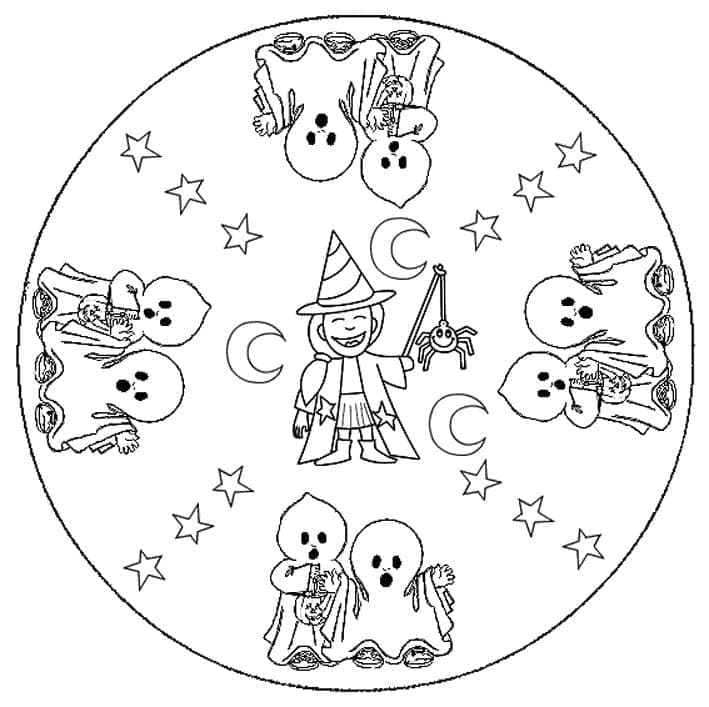 Målarbild Halloween Mandala med Barn