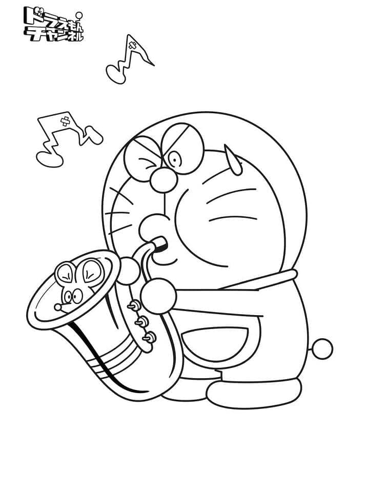 Målarbild Doraemon Spelar Saxofon