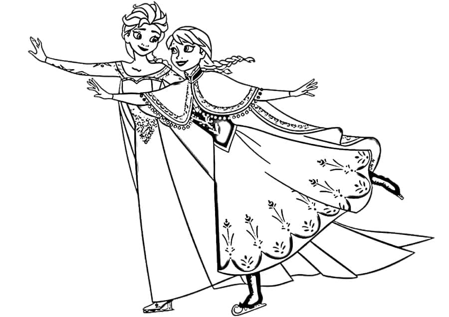 Målarbild Elsa och Anna åker Skridskor
