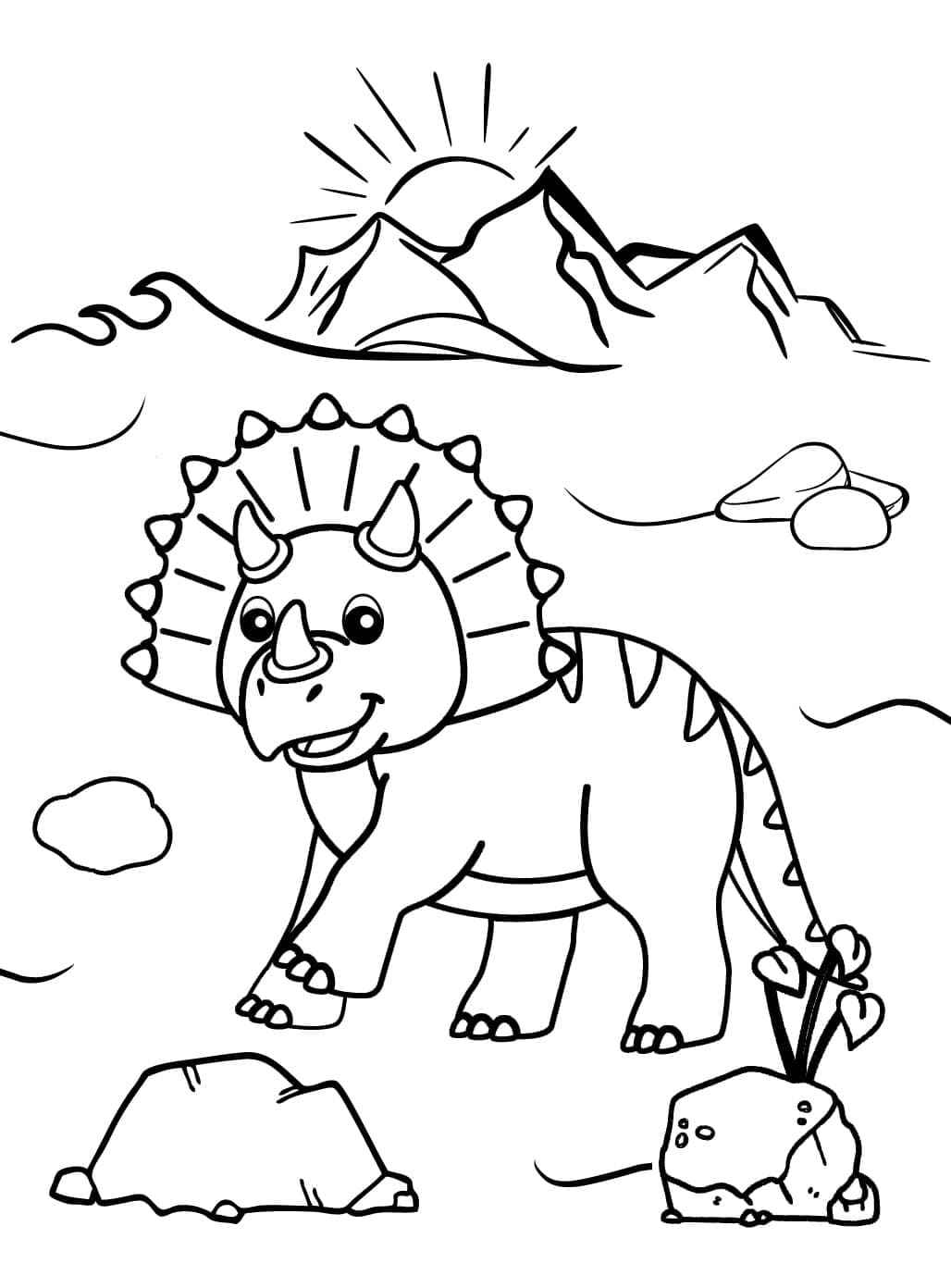 Målarbild En Tecknad Triceratops