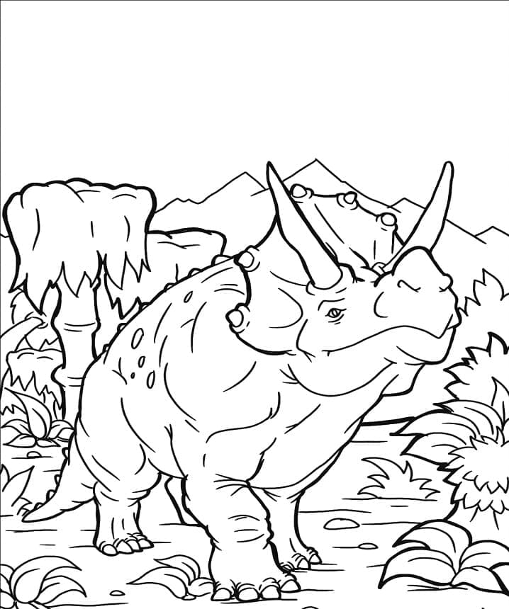 Målarbild En Triceratops i Skogen