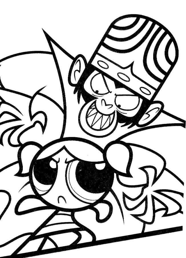 Målarbild Mojo Jojo och Bubblan från Powerpuffpinglorna