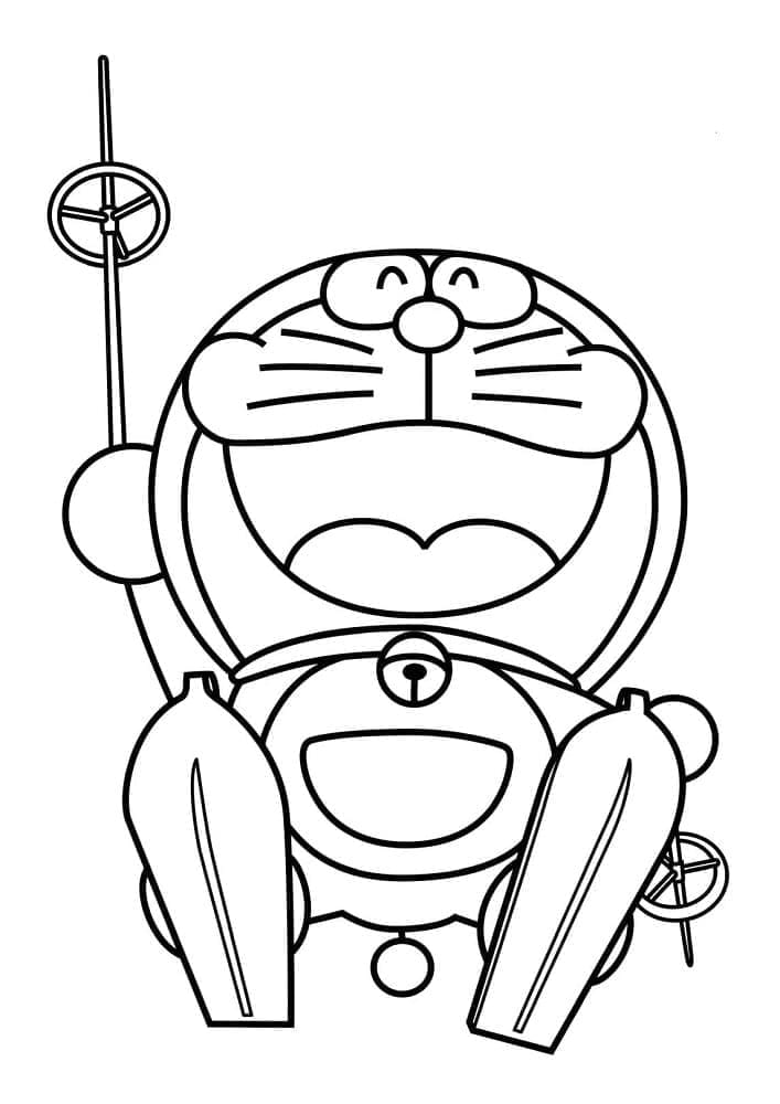 Målarbild Skidåkning Doraemon