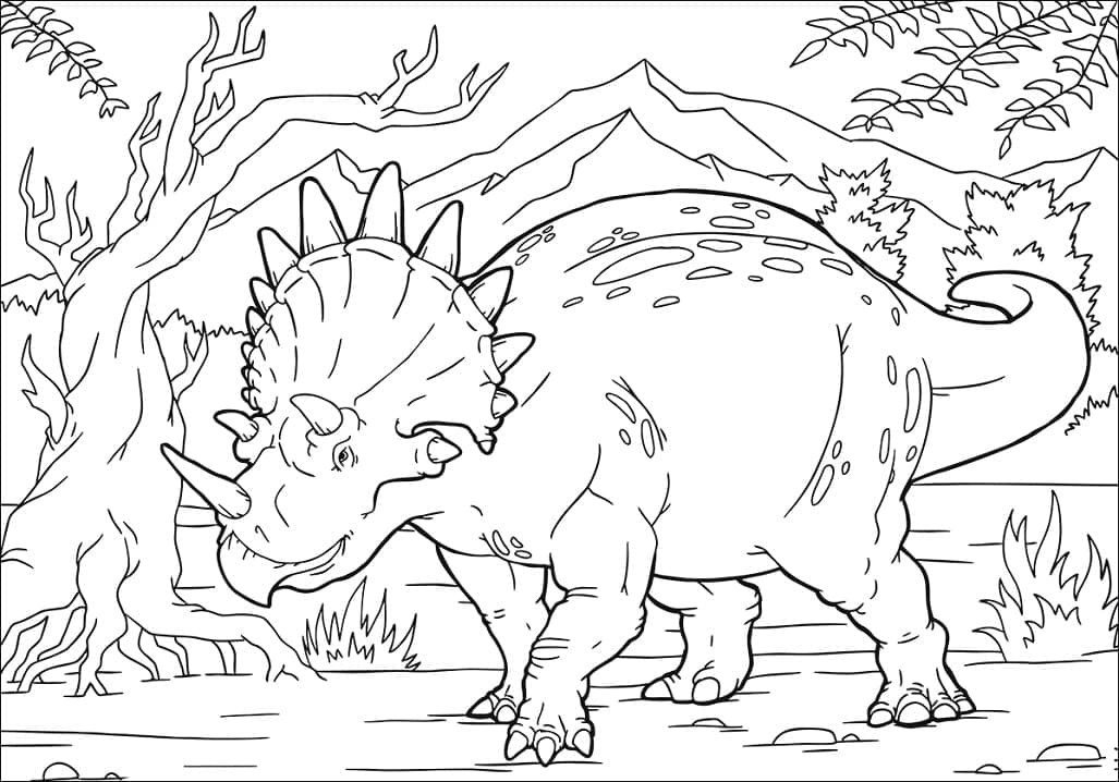 Målarbild Triceratops i Skogen