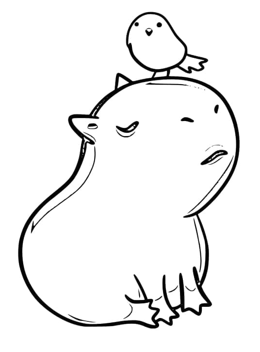 Målarbild Capybara och Fågel