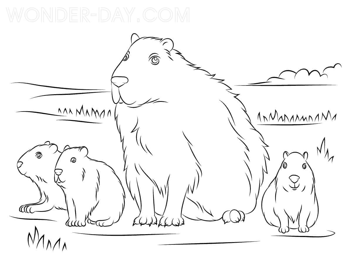 Målarbild Familjen Capybara