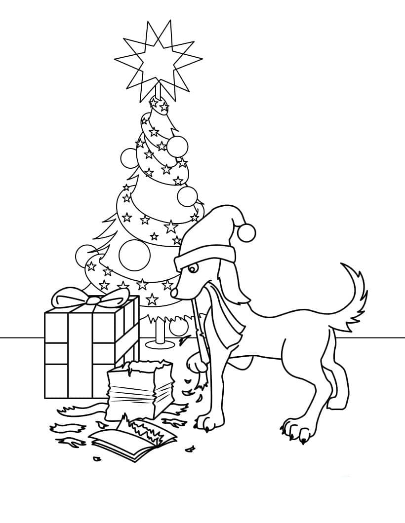 Målarbild Hund och Julklapp