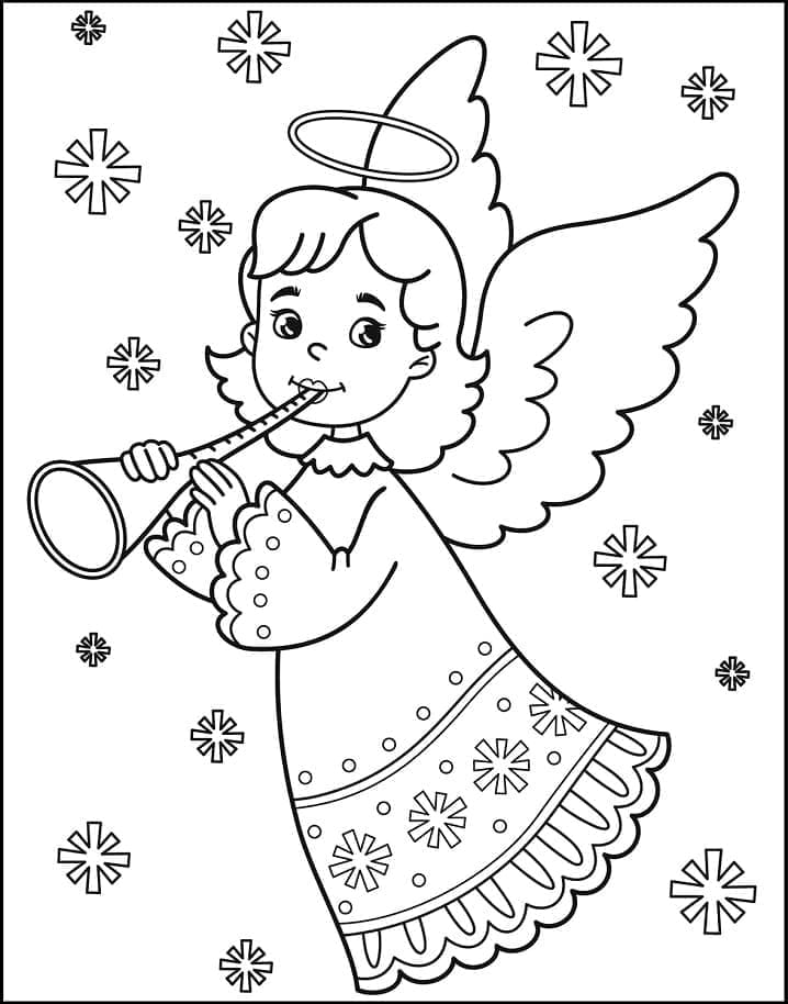 Målarbild Julängel med Trumpet