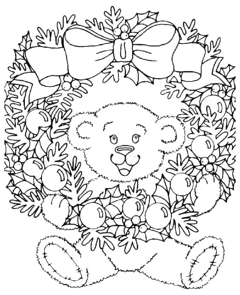 Målarbild Julkrans med Nallebjörn