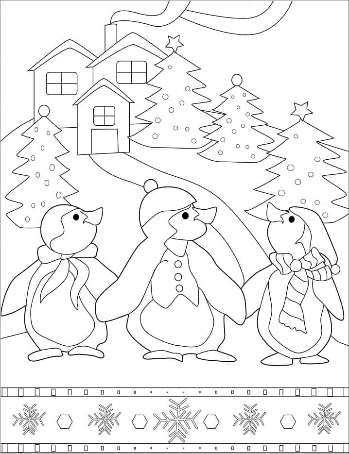Målarbild Julpingviner