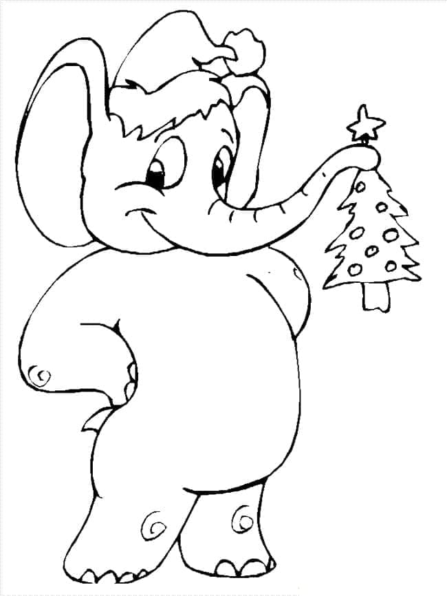 Målarbild Tecknad Elefant på Jul