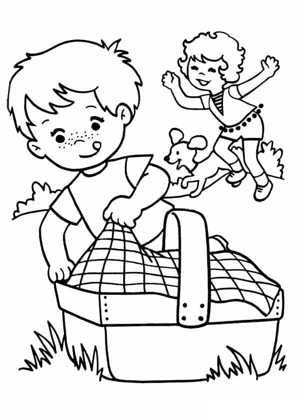 Målarbild Barn och Picknickkorg