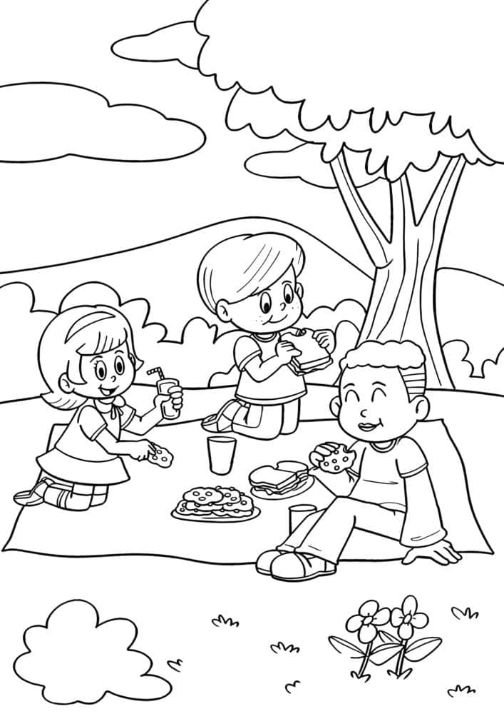Målarbild Barnen åker Picknick