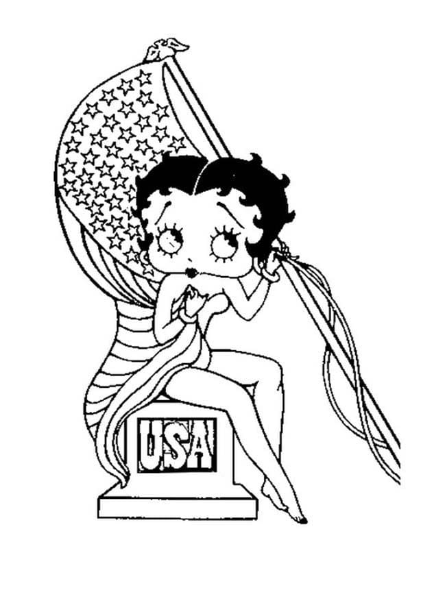Målarbild Betty Boop med Flagga