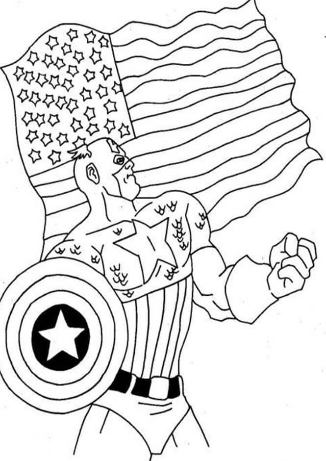Målarbild Captain America och Flagga