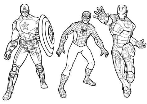 Målarbild Captain America, Spider-Man och Iron Man