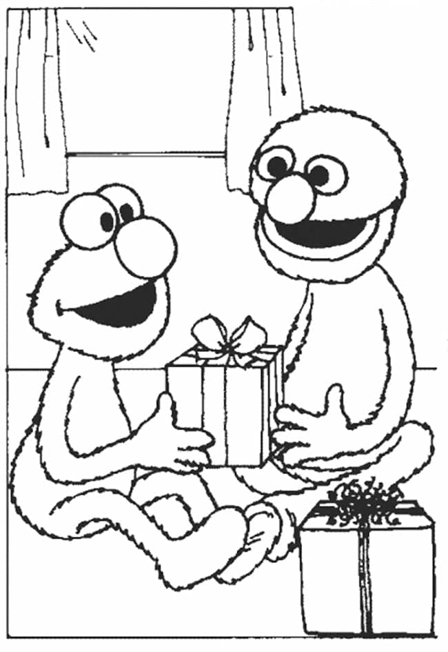 Målarbild Elmo och Grover på Jul