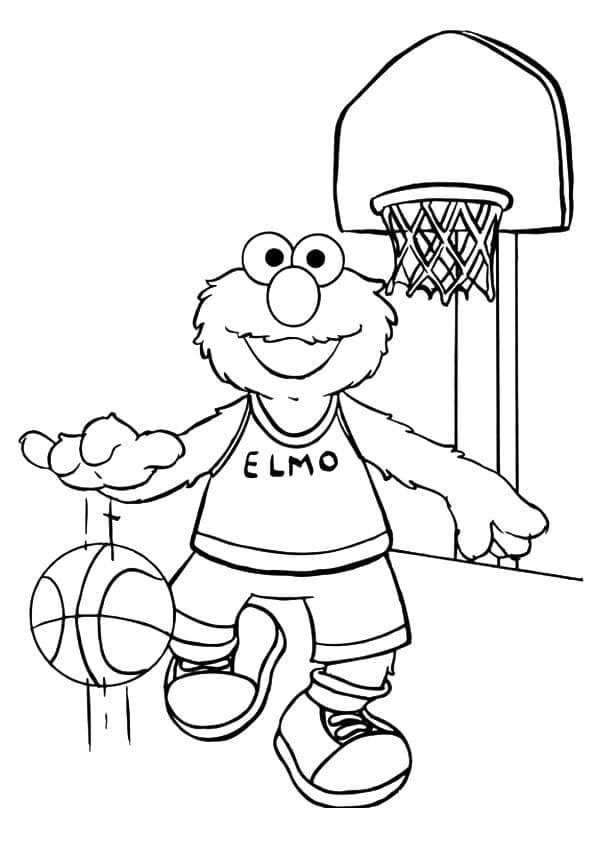 Målarbild Elmo Spelar Basket