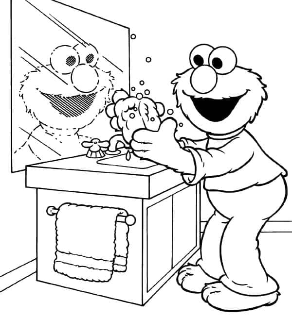 Målarbild Elmo Tvättar Händerna