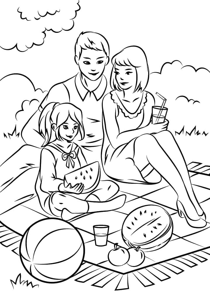Målarbild Familj på Picknick