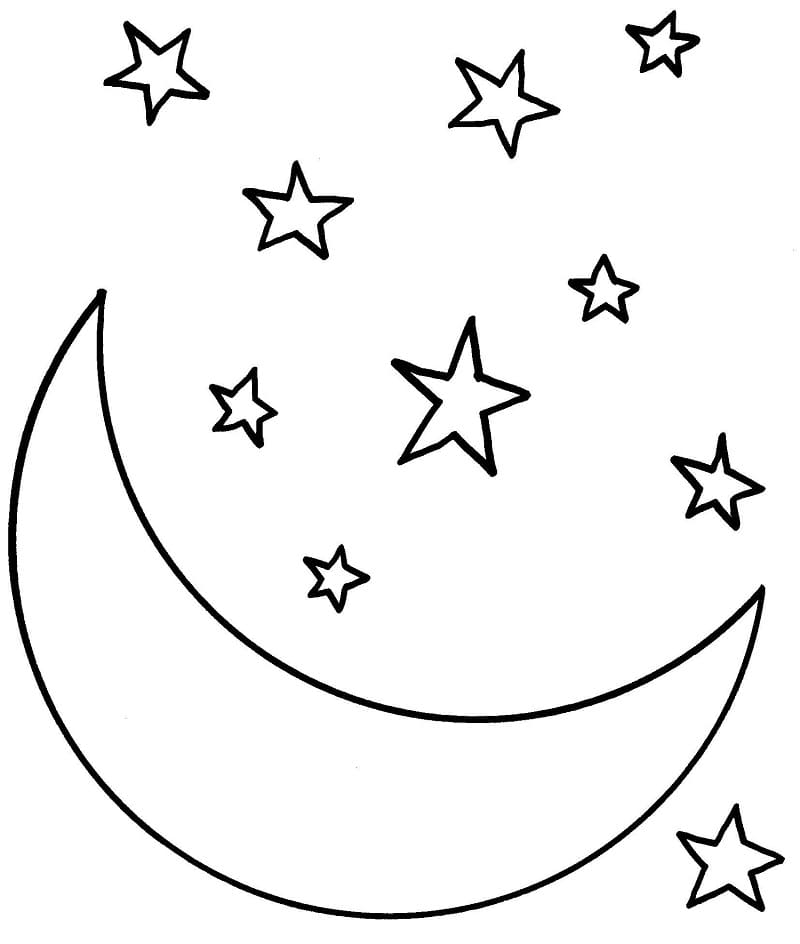 Målarbild Halvmåne med Stjärnor