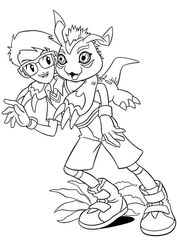 Målarbild Joe Kido och Gomamon från Digimon