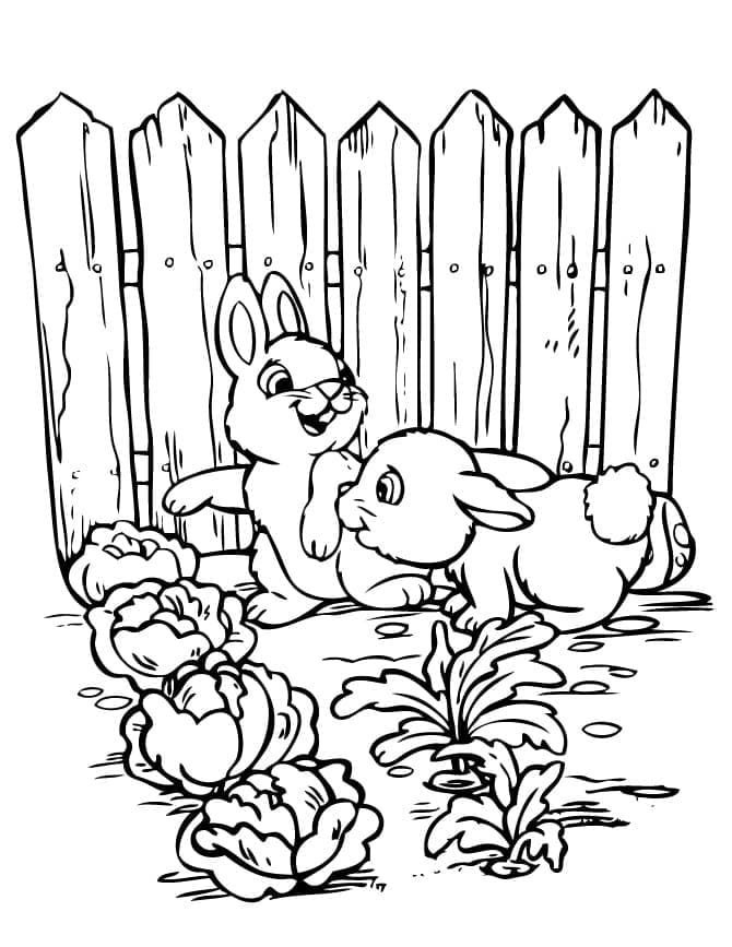 Målarbild Kaniner i Grönsaksträdgården