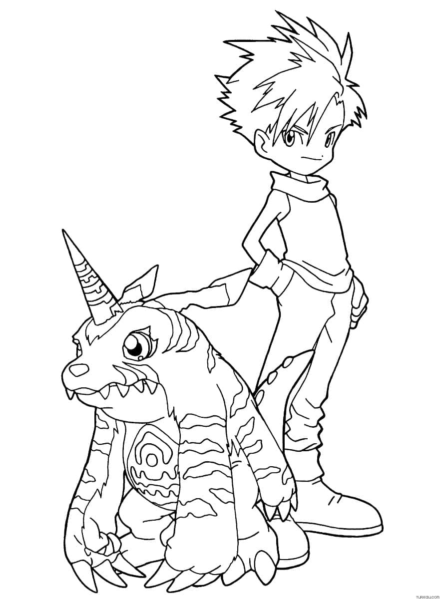 Målarbild Matt Ishida och Gabumon från Digimon