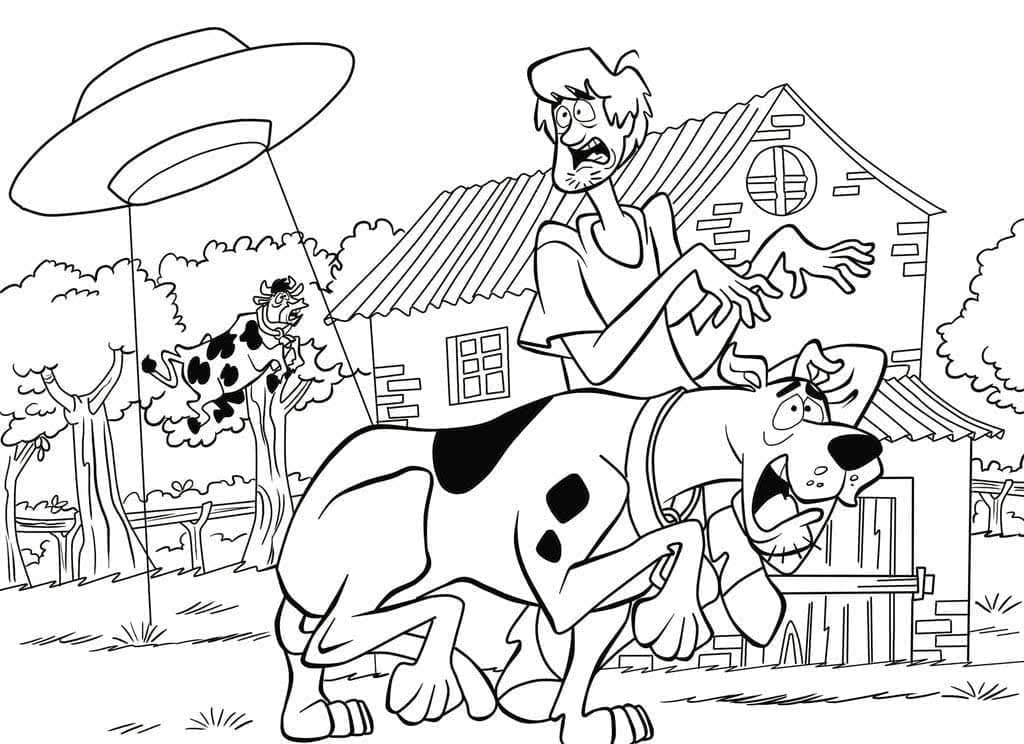 Målarbild Scooby Doo och Ufo - Skiv ut gratis på malarbilder.se