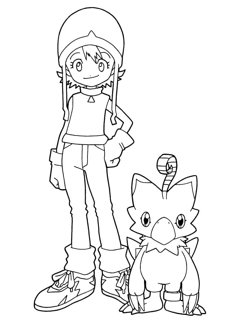 Målarbild Sora Takenouchi och Biyomon från Digimon