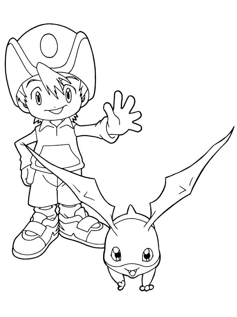 Målarbild Takeru Takaishi och Patamon från Digimon