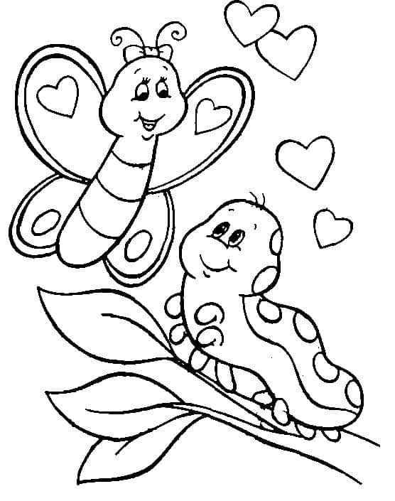 Målarbild Tecknad Fjäril och Larv