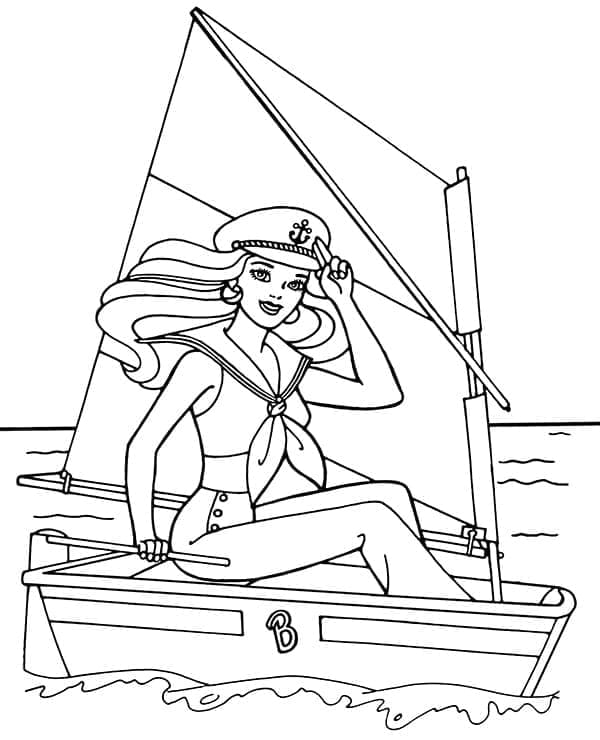 Målarbild Barbie på Segelbåt